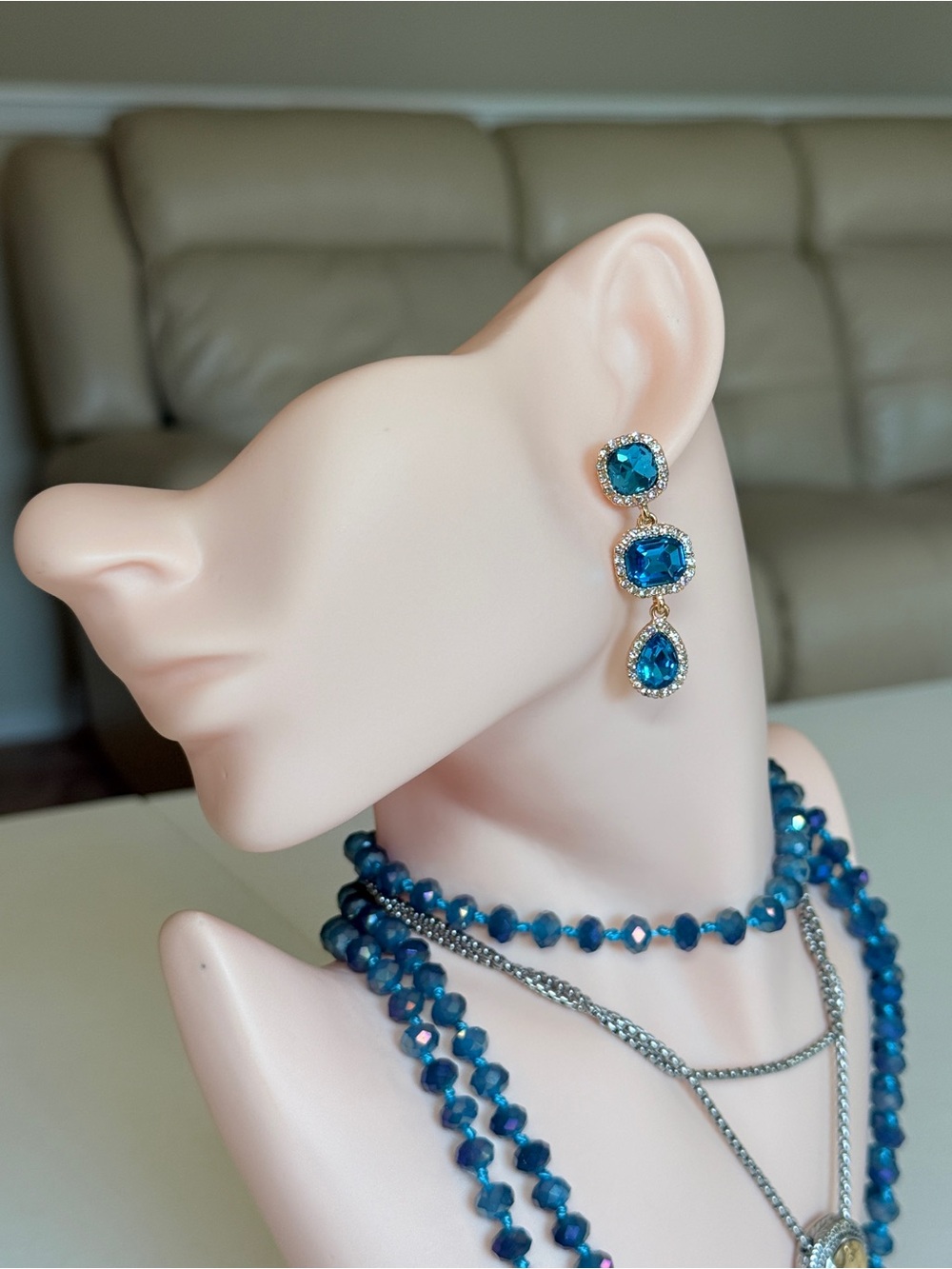 Blue Crystal Drop Earrings